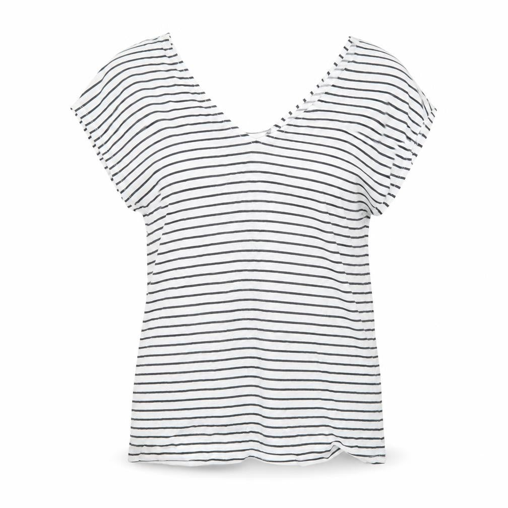 Monsoon Womens White Striped T-Shirt V-Neck Medium