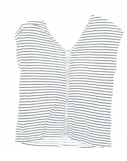 Monsoon Womens White Striped T-Shirt V-Neck Medium