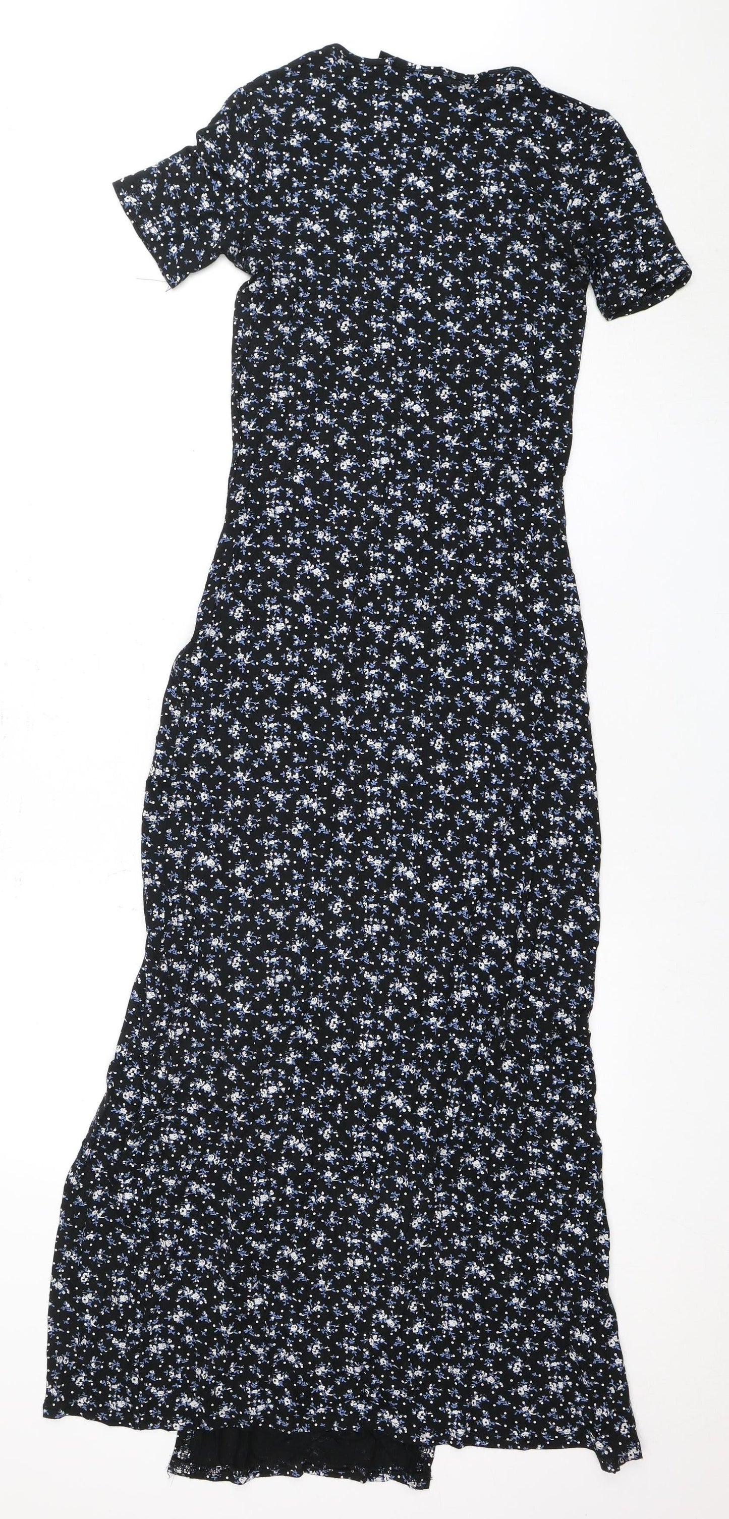 PRETTYLITTLETHING Women's Black Floral Long Dress Size 10