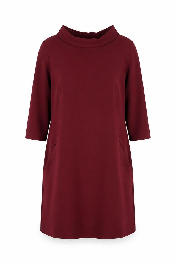 ADLIB Women's Red Shift Dress, Size 12, Collared, 3/4 Sleeves