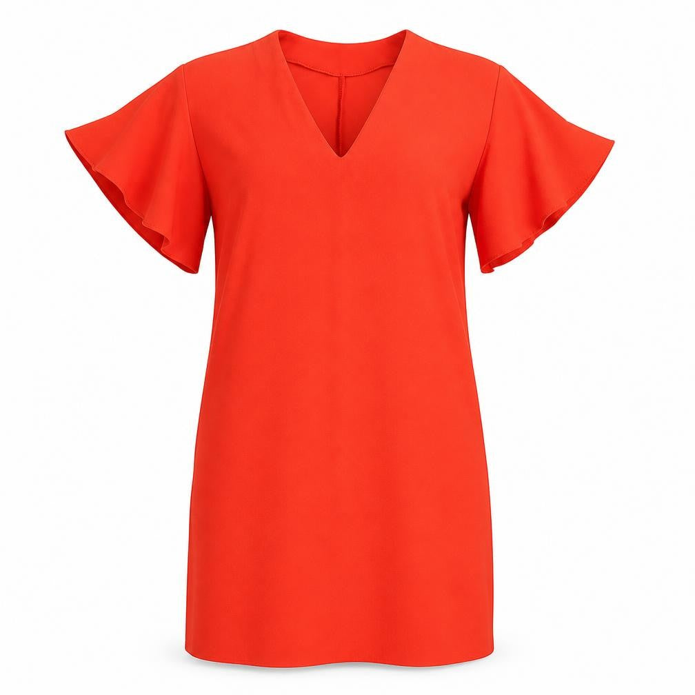 Zara Women's Red Shift Dress, Size 2, V-Neck, Flared Sleeve