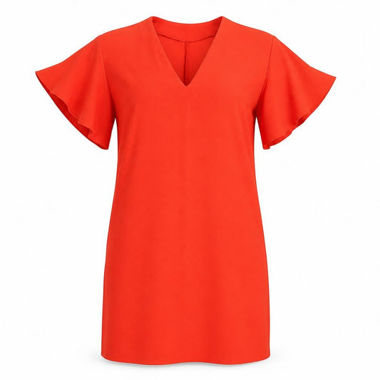 Zara Women's Red Shift Dress, Size 2, V-Neck, Flared Sleeve