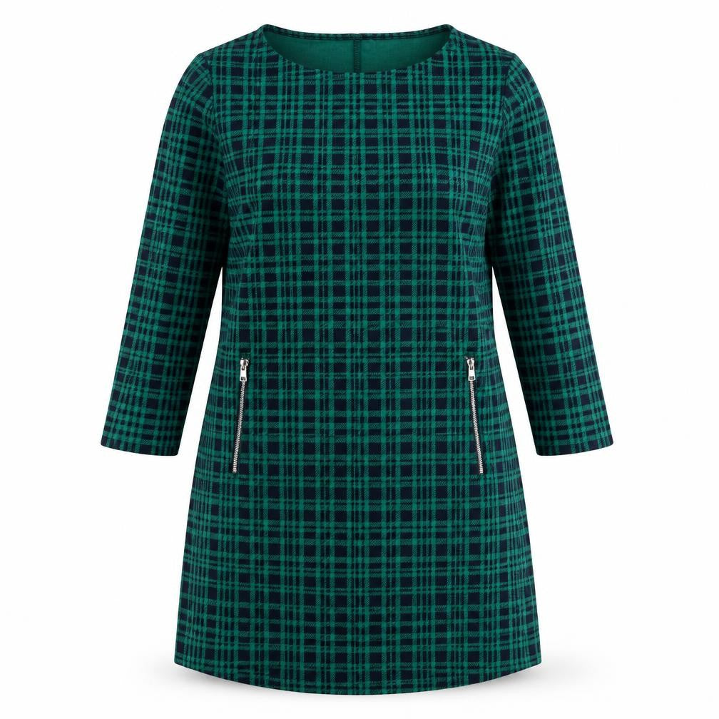 Women's XL Green Check Long Sleeve Dress