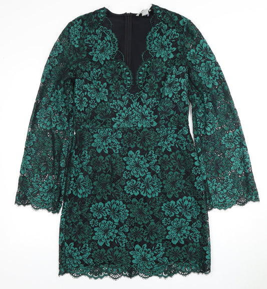 H&M Women's Green Floral Lace Shift Dress Size 6