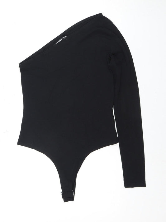 Threadbare Black Bodysuit, Size 10, One Shoulder, Long Sleeve