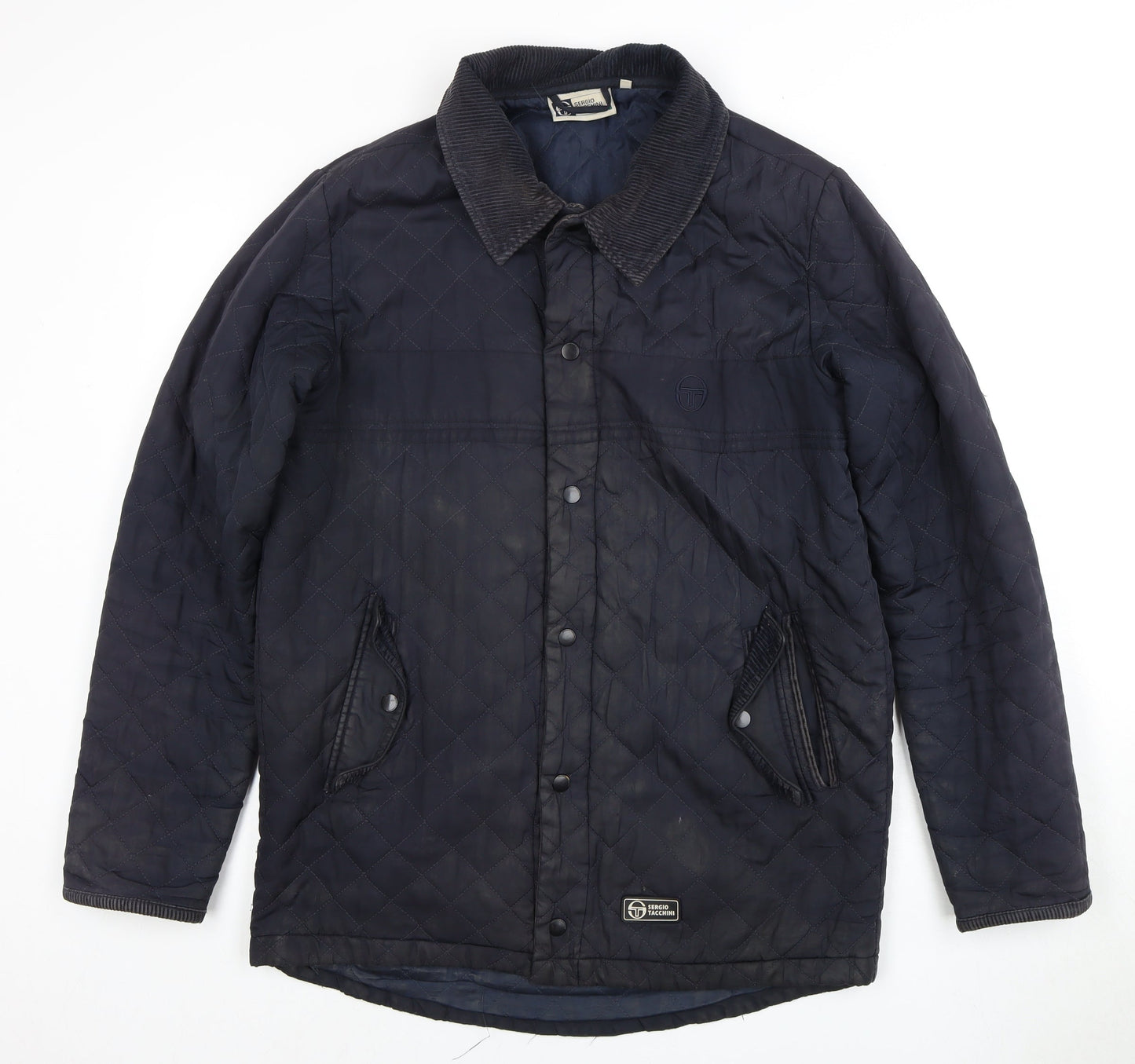 Sergio Tacchini Men's Blue Quilted Jacket, Size S, Collared