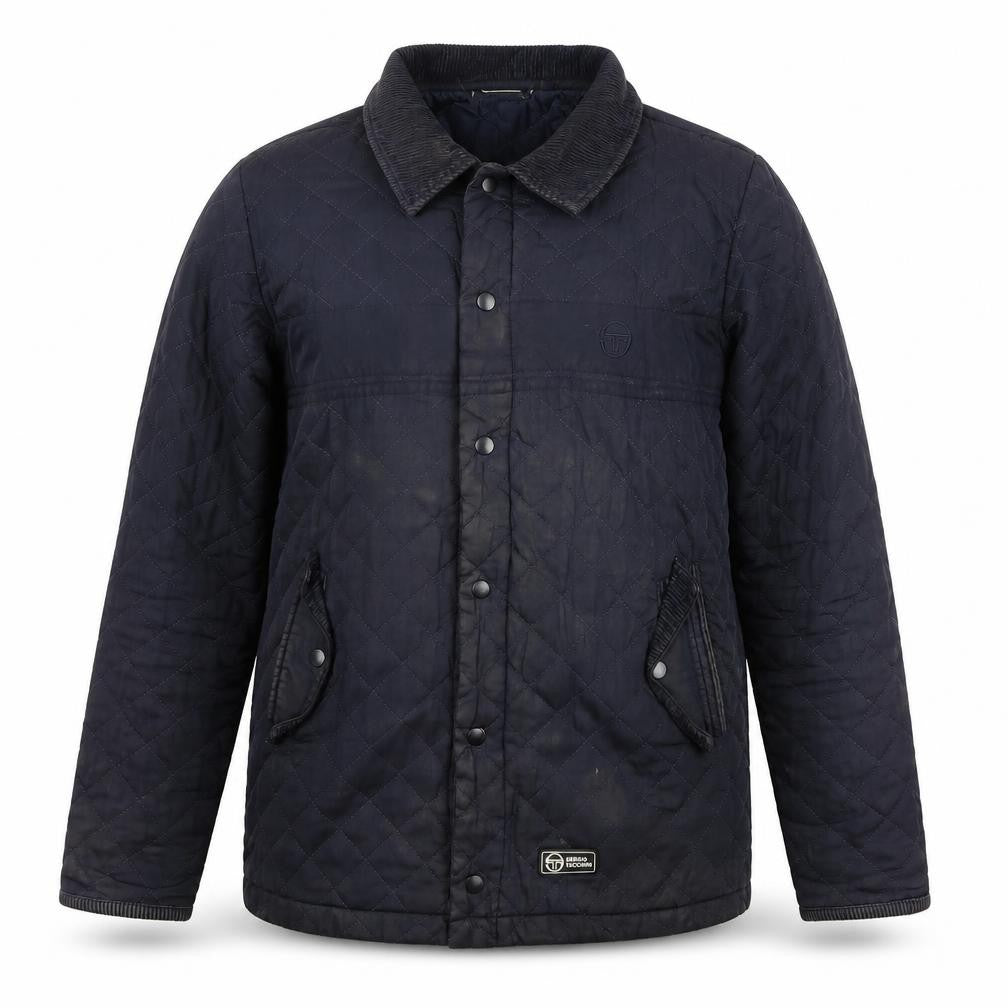Sergio Tacchini Men's Blue Quilted Jacket, Size S, Collared
