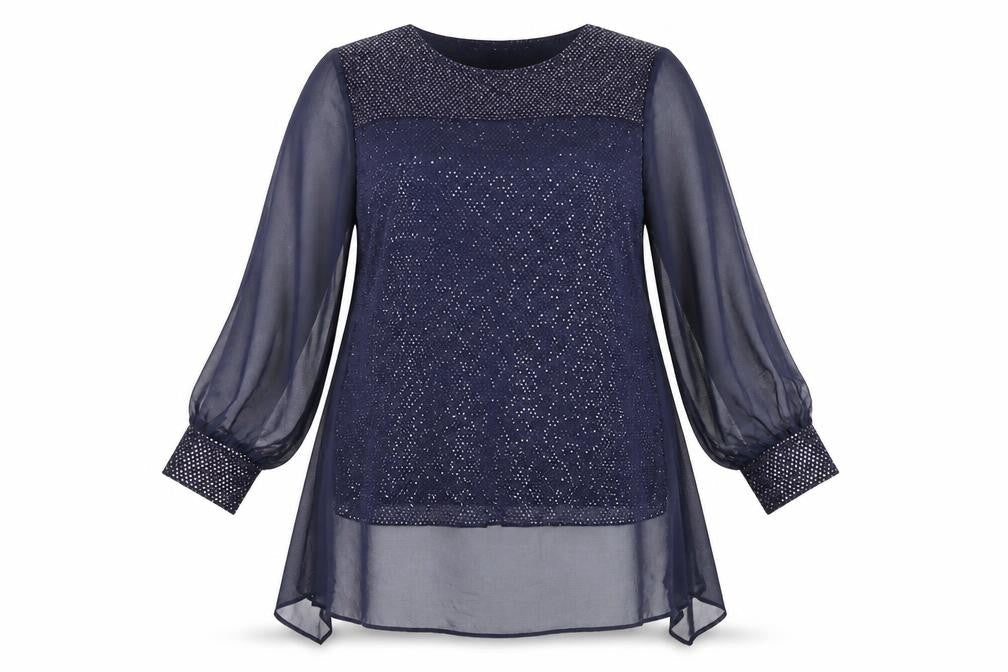 Kaliko Women's Blue Sequin Blouse, Size 16