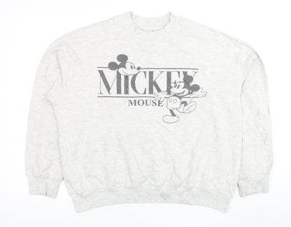 Preloved Disney Mickey Mouse Unisex Grey Pullover Sweatshirt XL - Front