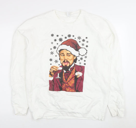 Just Hoods Unisex White Christmas Sweatshirt L