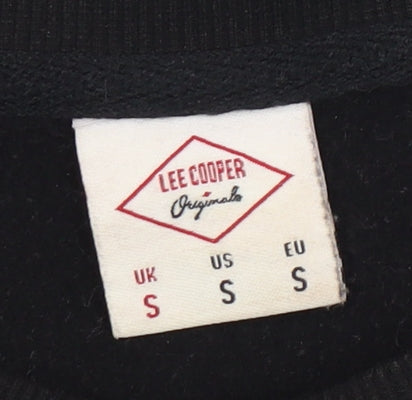 Close-up detail of Lee Cooper Men's Black Crew Neck Logo Sweatshirt S