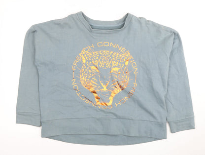 Additional front view of FC Jeans Women's Blue Graphic Sweatshirt, size 8