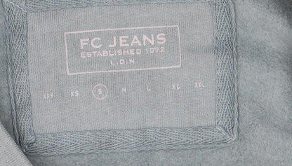 Close-up detail of FC Jeans Women's Blue Graphic Sweatshirt, size 8