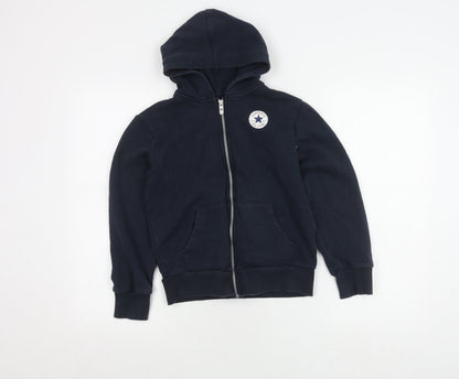 Additional front view of Converse boys’ black hooded jacket, size 10-12, full zip, casual