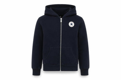 Front view of Converse boys’ black hooded jacket, size 10-12, full zip, casual