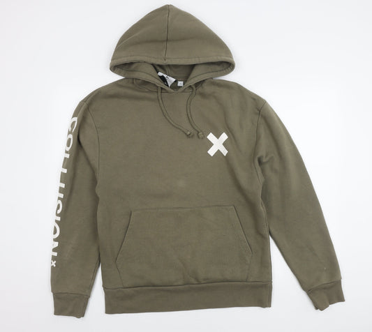 Collusion Men's Green Hoodie M Pullover Logo Accent