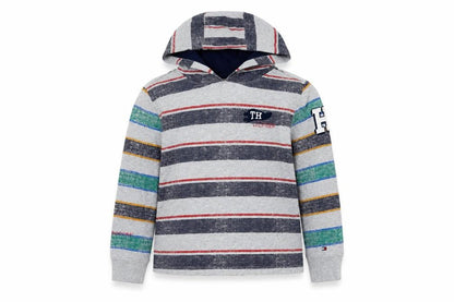 Tommy Hilfiger Boys Grey Striped Pullover Hoodie 6-7 Years