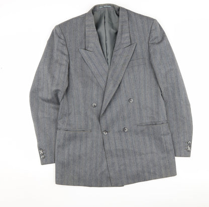 Additional front view of Canda Men's Grey Striped Double-Breasted Blazer 38R
