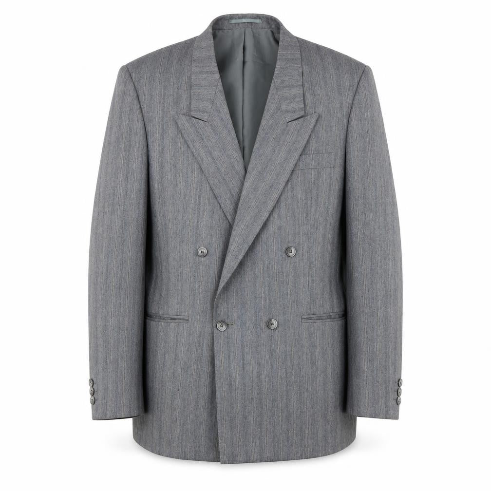 Canda Men's Grey Striped Double-Breasted Blazer 38R