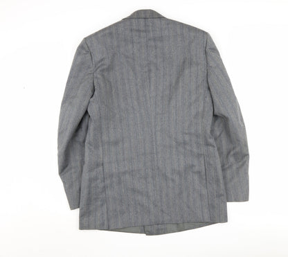 Back view of Canda Men's Grey Striped Double-Breasted Blazer 38R