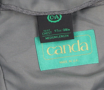 Brand and care label for Canda Men's Grey Striped Double-Breasted Blazer 38R