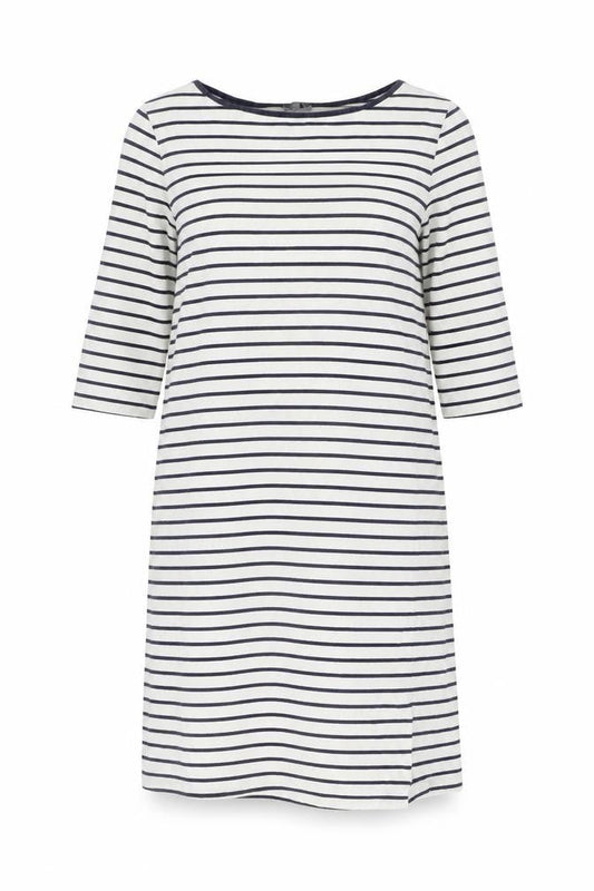 Jaeger Women's Striped Boat Neck 3/4 Sleeve Dress