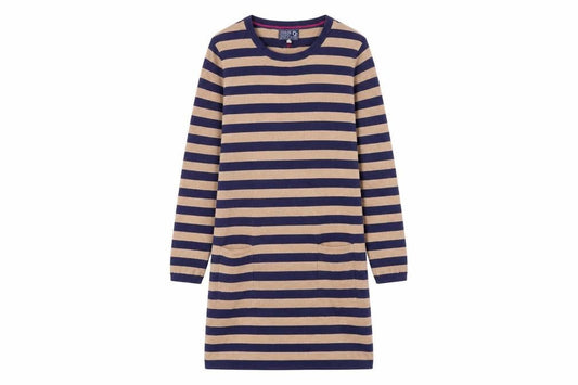 Joules Women's Beige Blue Striped Shift Dress Size 12