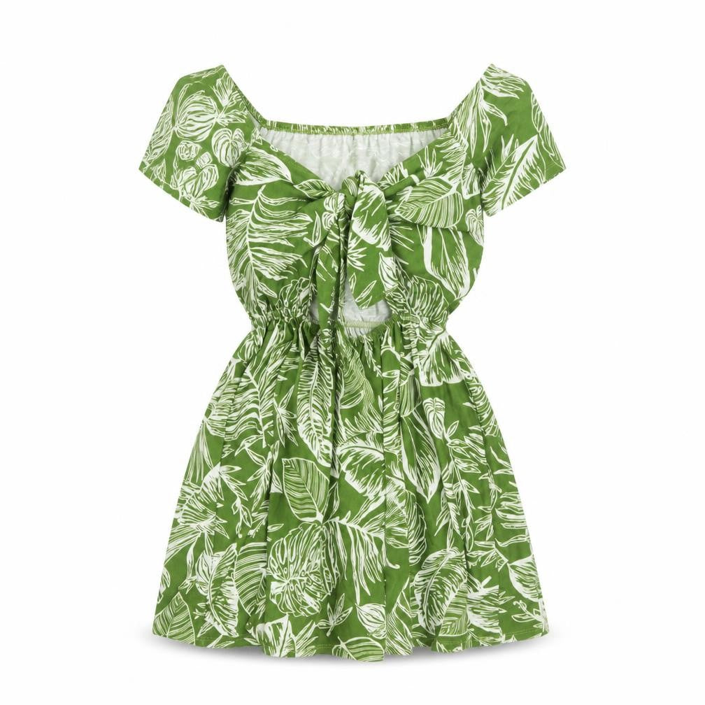 ASOS Women's Green Leaf Print Dress, Size 10, Off Shoulder