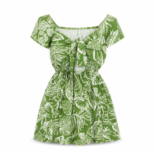 ASOS Women's Green Leaf Print Dress, Size 10, Off Shoulder