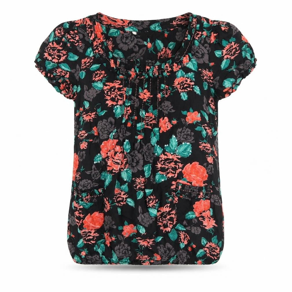 Red Herring Women's Black Floral Blouse, Size 40