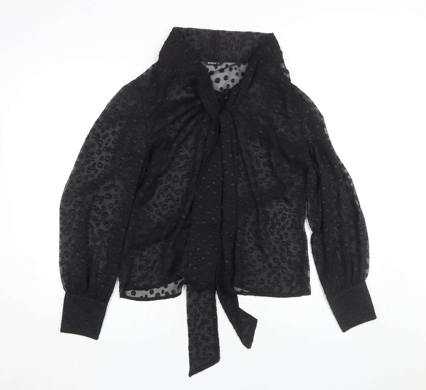 Roman Originals Women Black Polka Dot Blouse Size 14