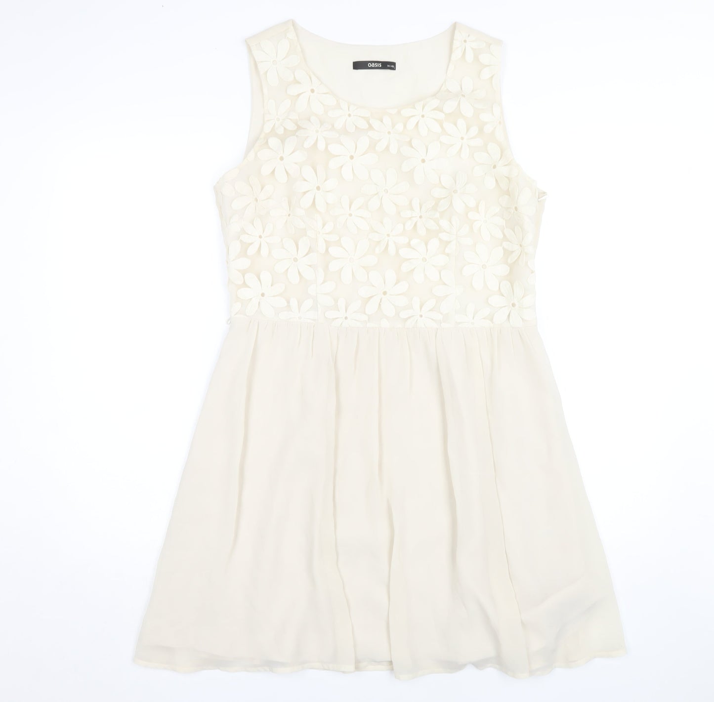Oasis Women's Ivory A-Line Embroidered Dress Size 14