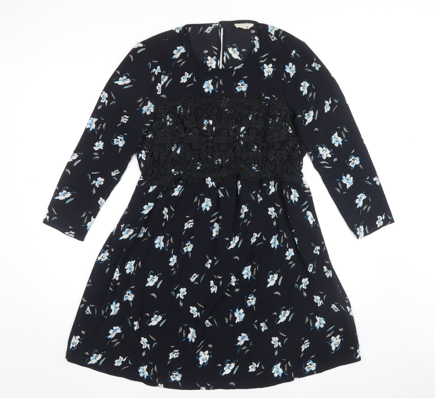 Pins & Needles Women's Black Floral Shift Dress, Size S, Long Sleeve
