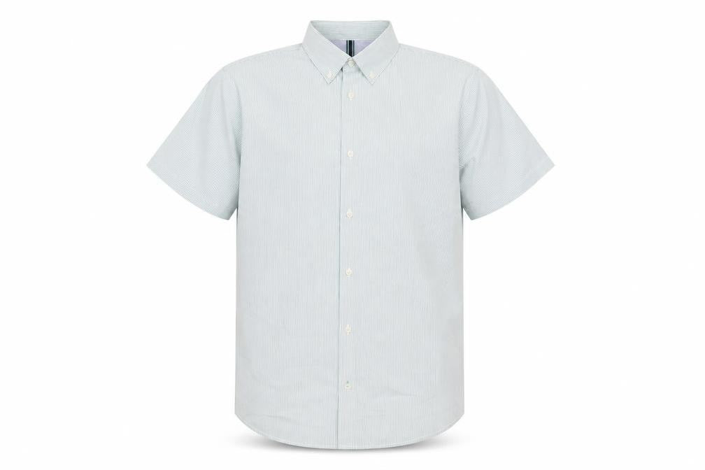 Marks & Spencer Men's Green Striped Shirt, L, Regular
