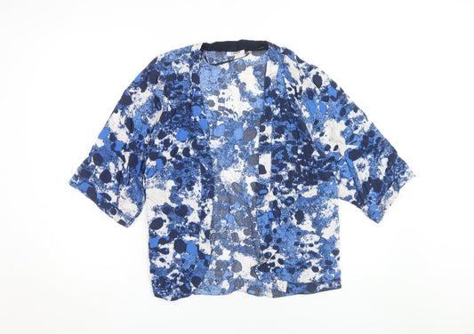 ONLY Women's Blue Geometric Top Size 6, 3/4 Sleeve Open Front