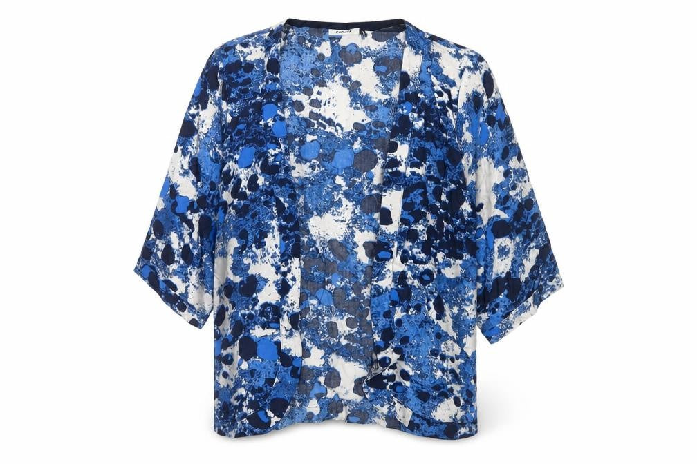 ONLY Women's Blue Geometric Top Size 6, 3/4 Sleeve Open Front
