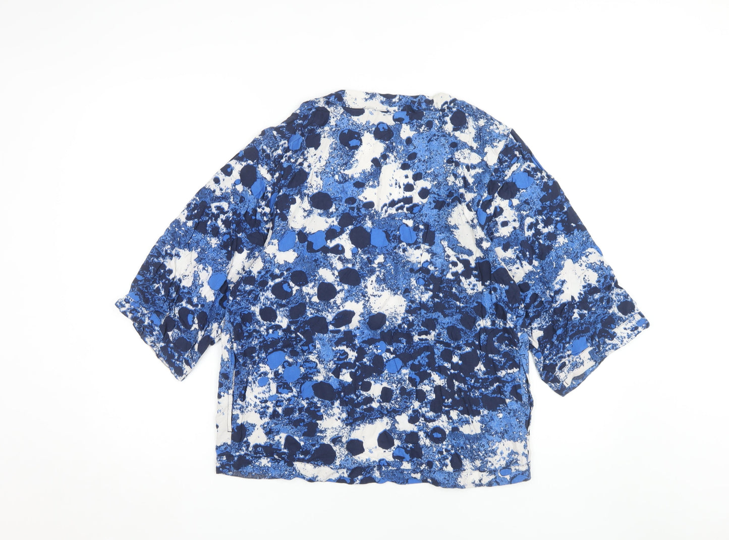 ONLY Women's Blue Geometric Top Size 6, 3/4 Sleeve Open Front