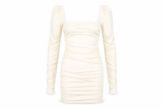 Oh Polly Women’s Ivory Ruched Long Sleeve Dress