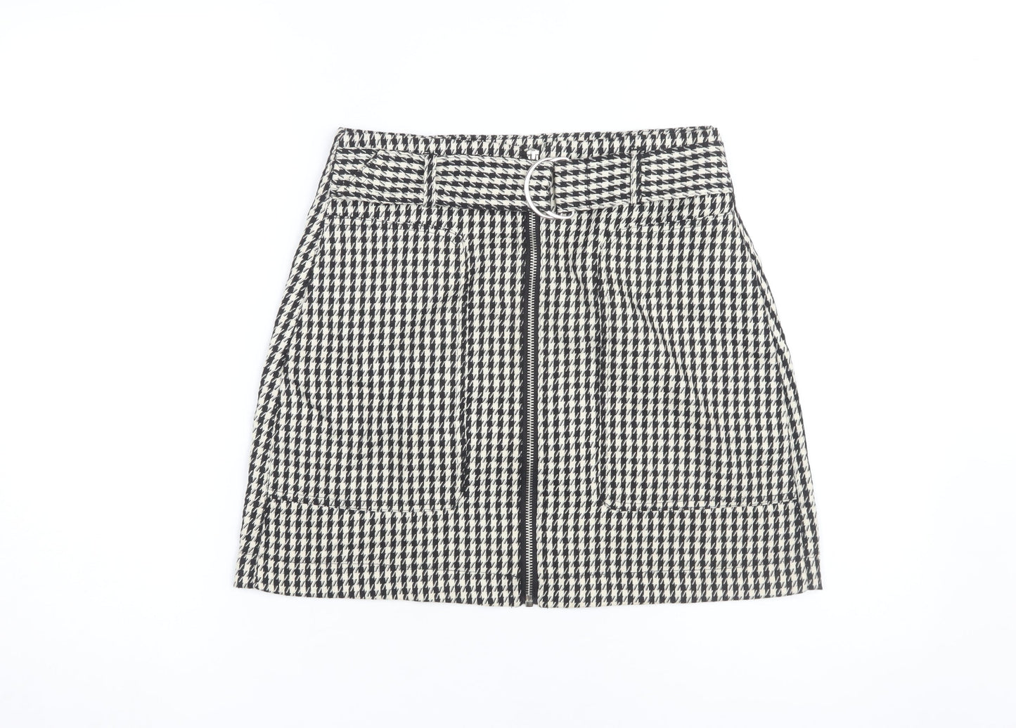 Stradivarius Women's Black Check Skirt Size 8