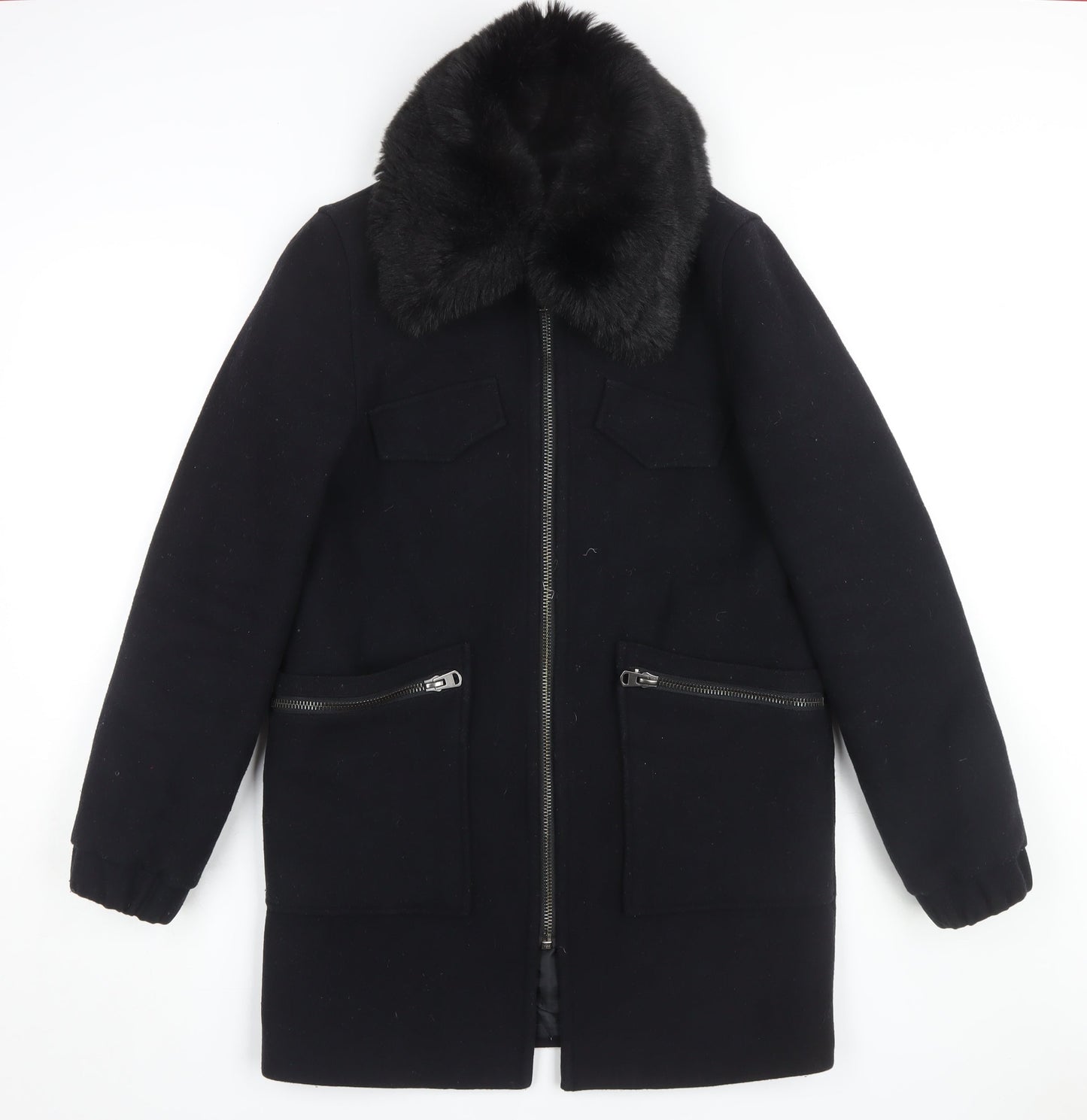 Topshop Women's Black Wool Overcoat Size 10