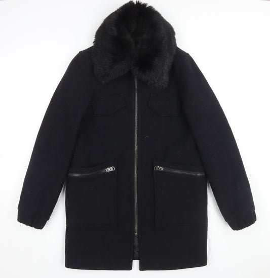Topshop Women's Black Wool Overcoat Size 10