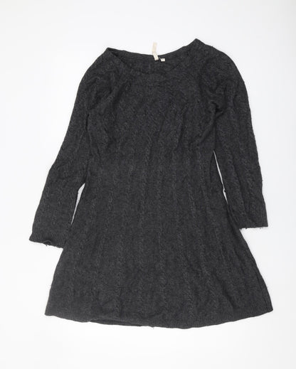 Women's Black Cable-Knit Boat Neck Pullover, Size 12