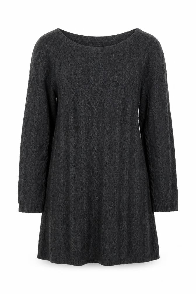 Women's Black Cable-Knit Boat Neck Pullover, Size 12