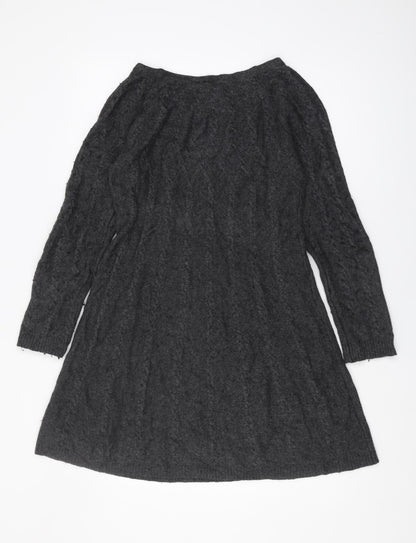 Women's Black Cable-Knit Boat Neck Pullover, Size 12