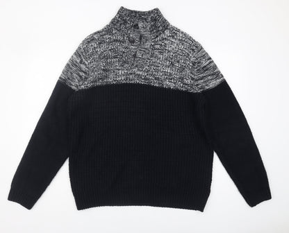 M&Co Men's Black Henley Waffle Knit Jumper Size M