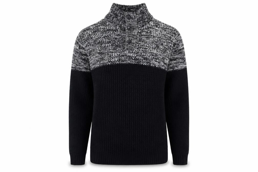 M&Co Men's Black Henley Waffle Knit Jumper Size M
