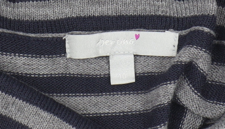 Marks and Spencer Women's Grey/Blue Striped Pullover Jumper Size 10
