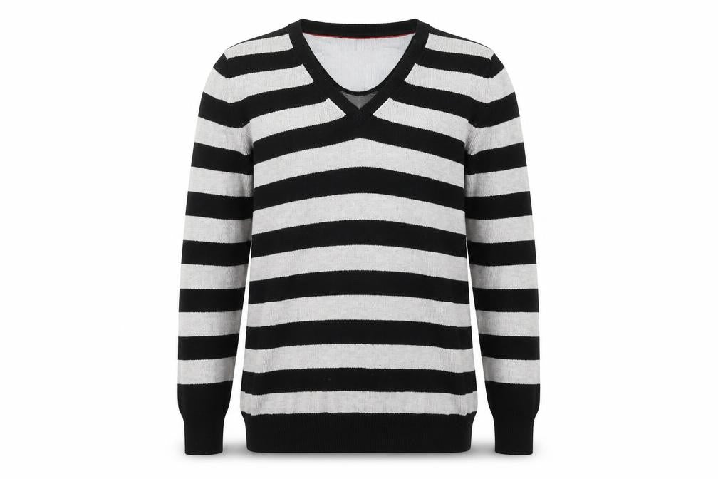 Jake's Men's Black Striped V-Neck Pullover Jumper M