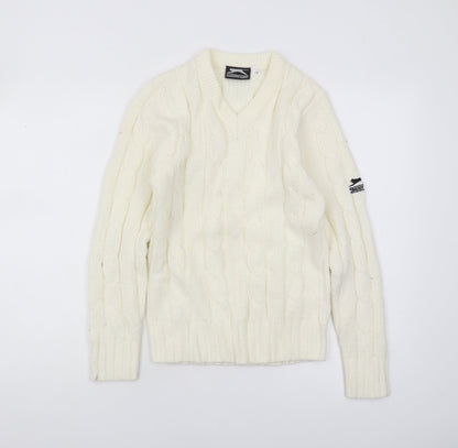 Slazenger Boys Ivory Cable-Knit Jumper Pullover V-Neck 11-12 Years