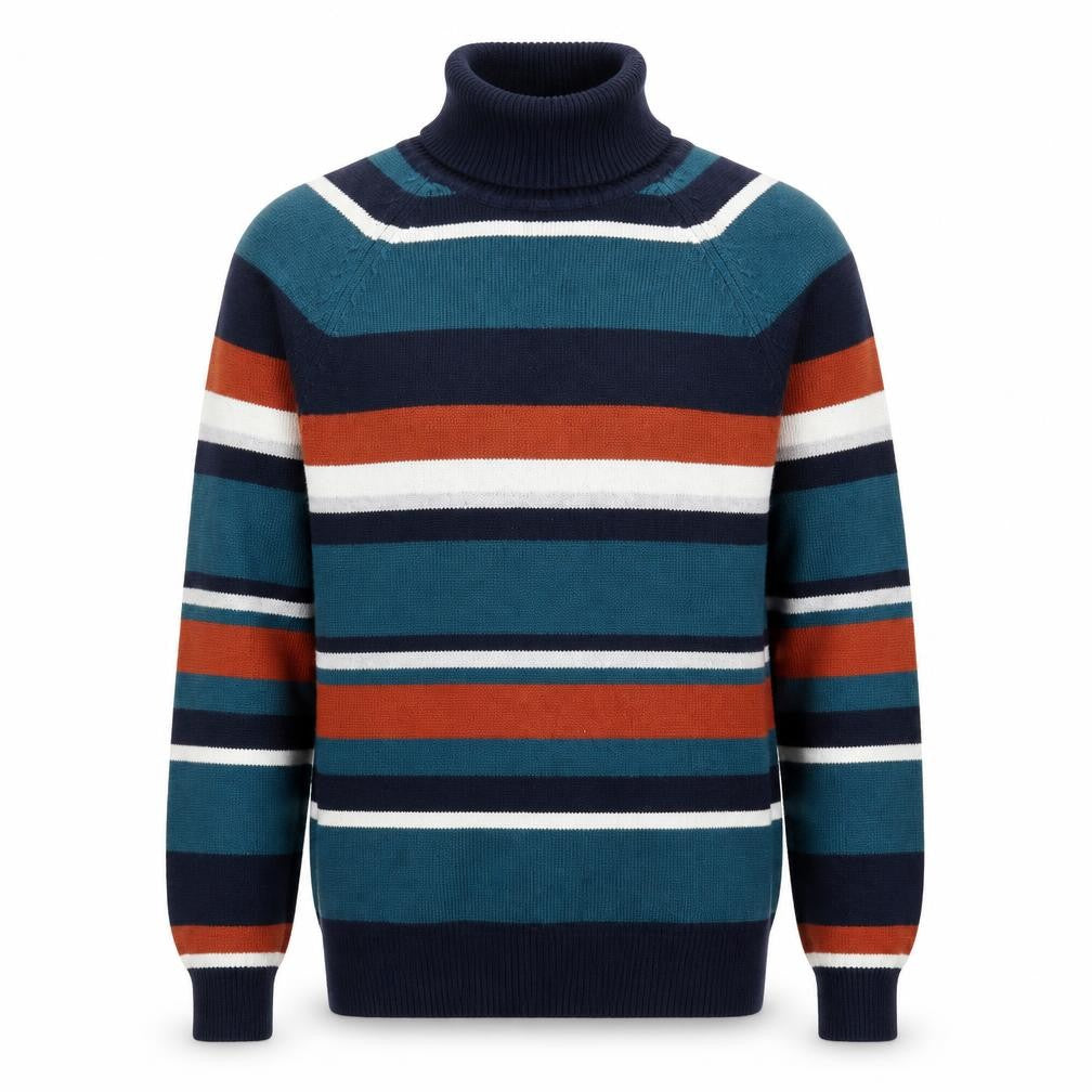 Cotton Traders Men's XS Striped Roll Neck Jumper